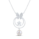 1/8CTW-DIA CN 7MM-PEARL BUTTERFLY NECKLACE (18 INCH)